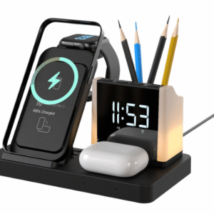 PORTRONICS Hexacharge 6-in-1 Wireless Charger with  Digital Alarm Clock