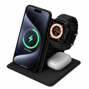 PORTRONICS FREEDOM FOLD 3 3-in-1 Foldable Wireless Charger  With Premium PU Leather